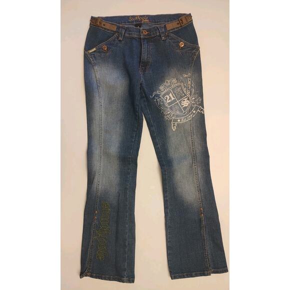 South Pole Jeans Women's Size 11 Distressed Embroidered Split Leg Cuff Logo - Picture 1 of 16